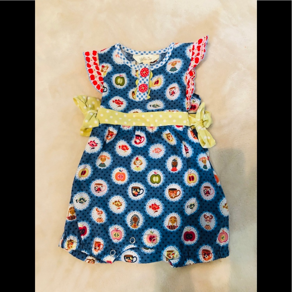 Matilda Jane Blue Polka Dot Play Dress with Yellow Accent